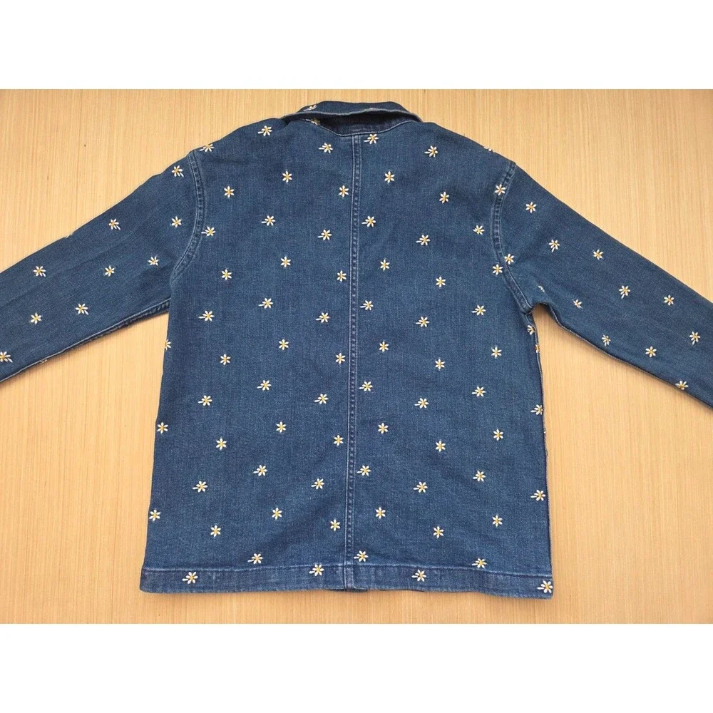 Hanna Andersson Girl's 12 (150cm) Embroidered Flowers Denim Jacket Snap Buttons